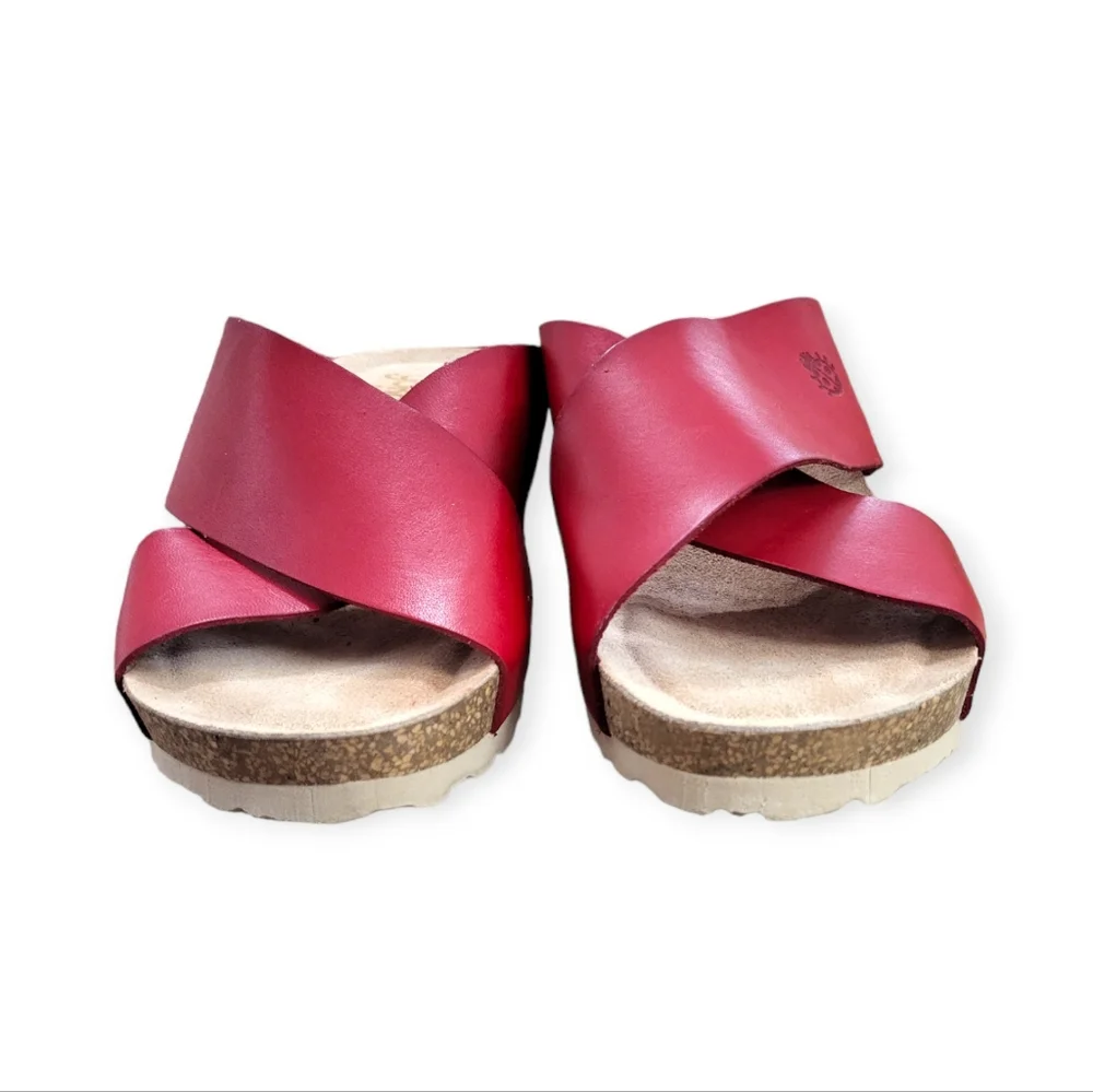 Yokono Red Leather Wedge Cork Sandals 7.5